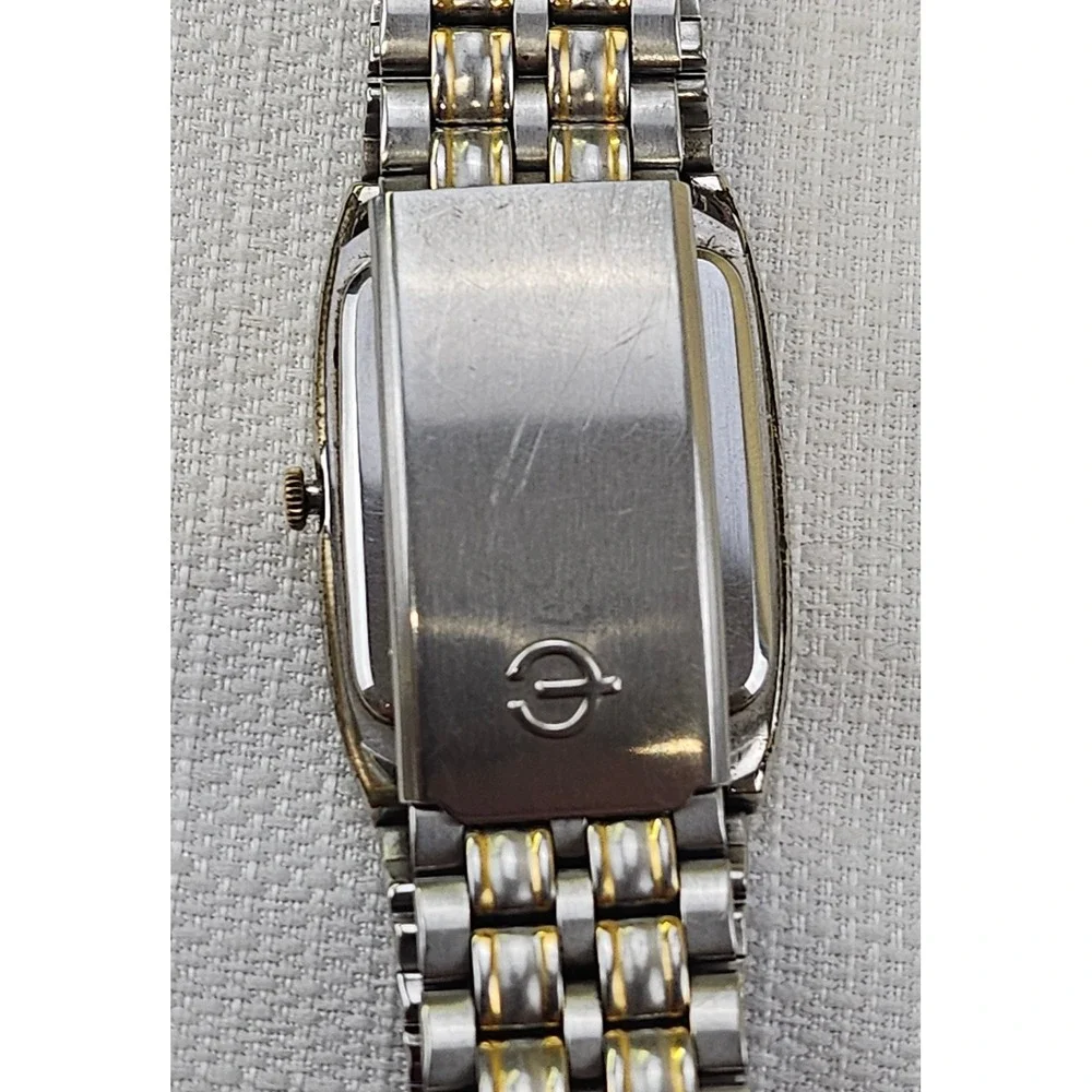 Elgin Two Tone Gold‎ Silver Tone Rectangular Day Date Quartz Watch Men's - READ